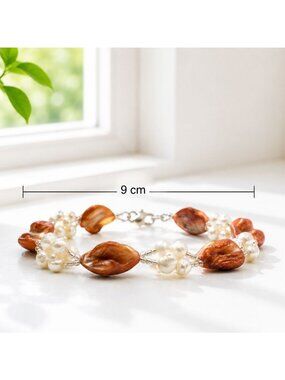 Vintage Teng Yue Freshwater Pearl & Shell Beaded Bracelet With Silver-Tone Clasp